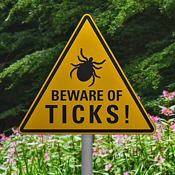 A sign that says "Beware of Ticks!"