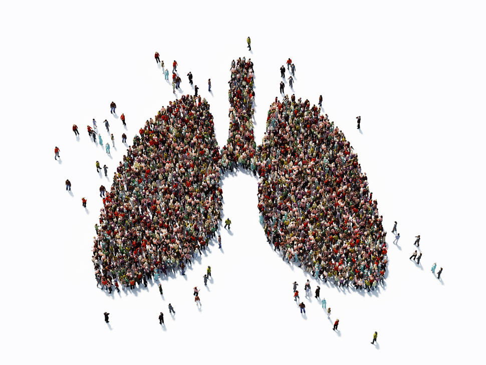 Human crowd forming a big lung symbol on white background.