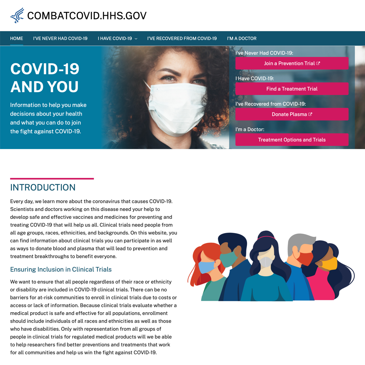 Screenshot of the HHS Combat COVID Website