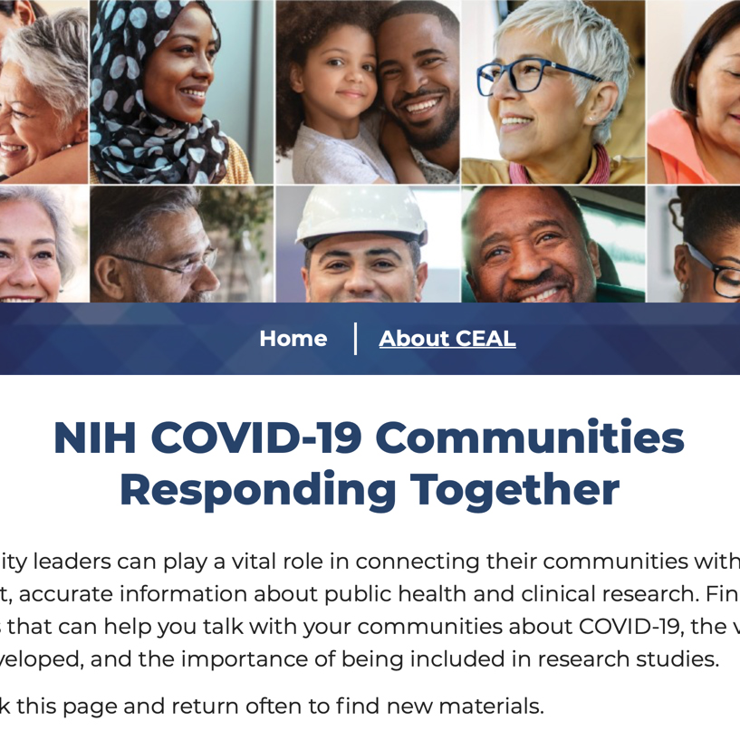 Screenshot of the COVID-19 Communities Website