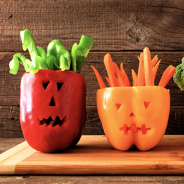 Halloween themed snacks made out of vegetables