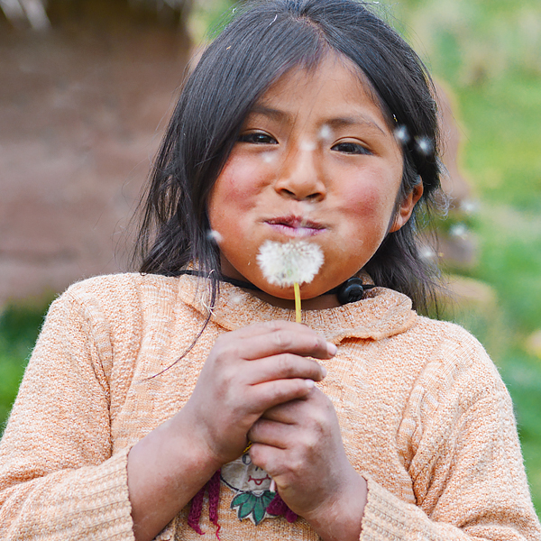 A Native American girl blowing a dandelion