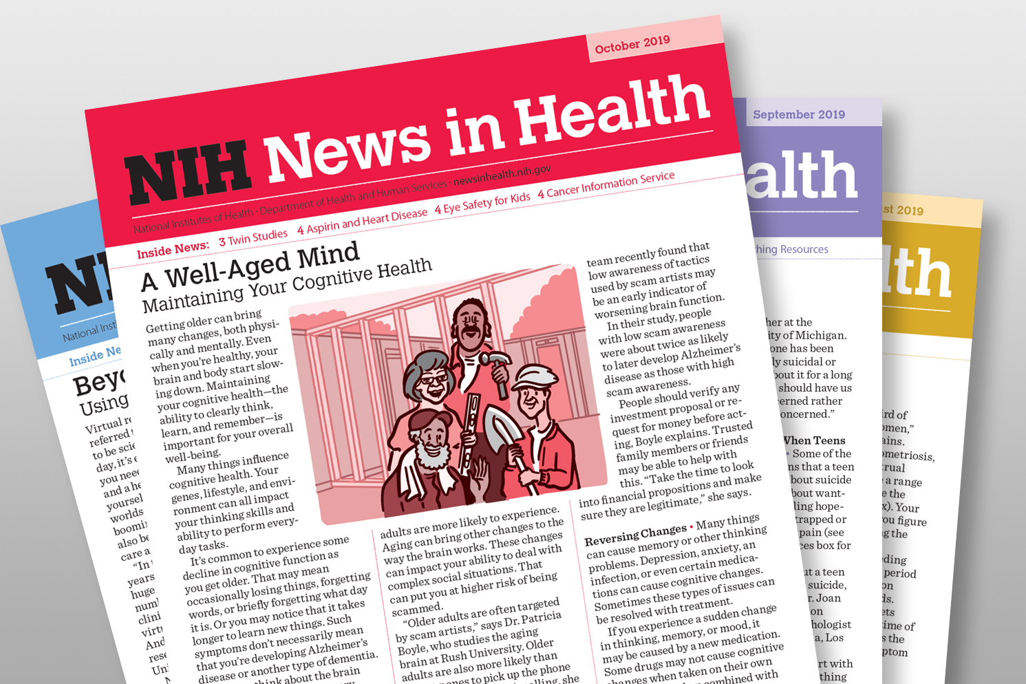 NIH News in Health covers fanned out.