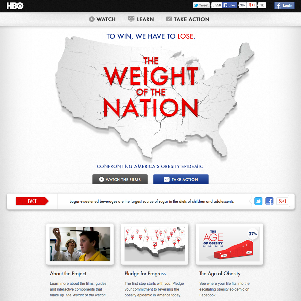 Screenshot of HBO's "The Weight of the Nation" website.