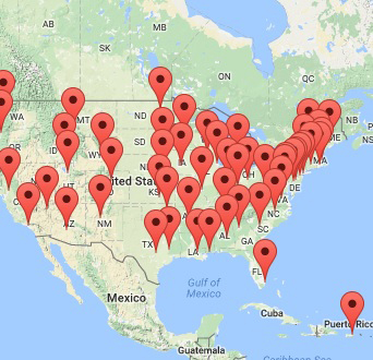 Map showing NIMH Outreach Partnership Program organizations.