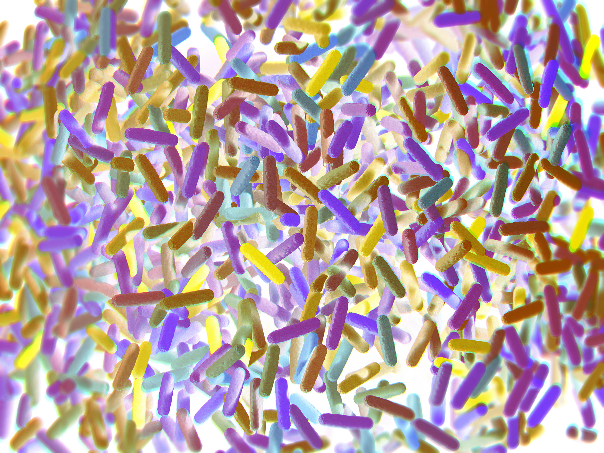 3D illustration of gut bacteria microbiome