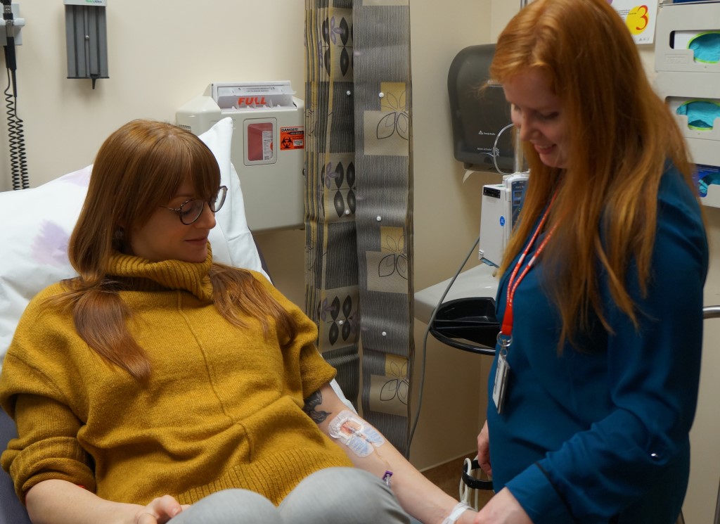 Volunteer receiving experimental monoclonal antibody