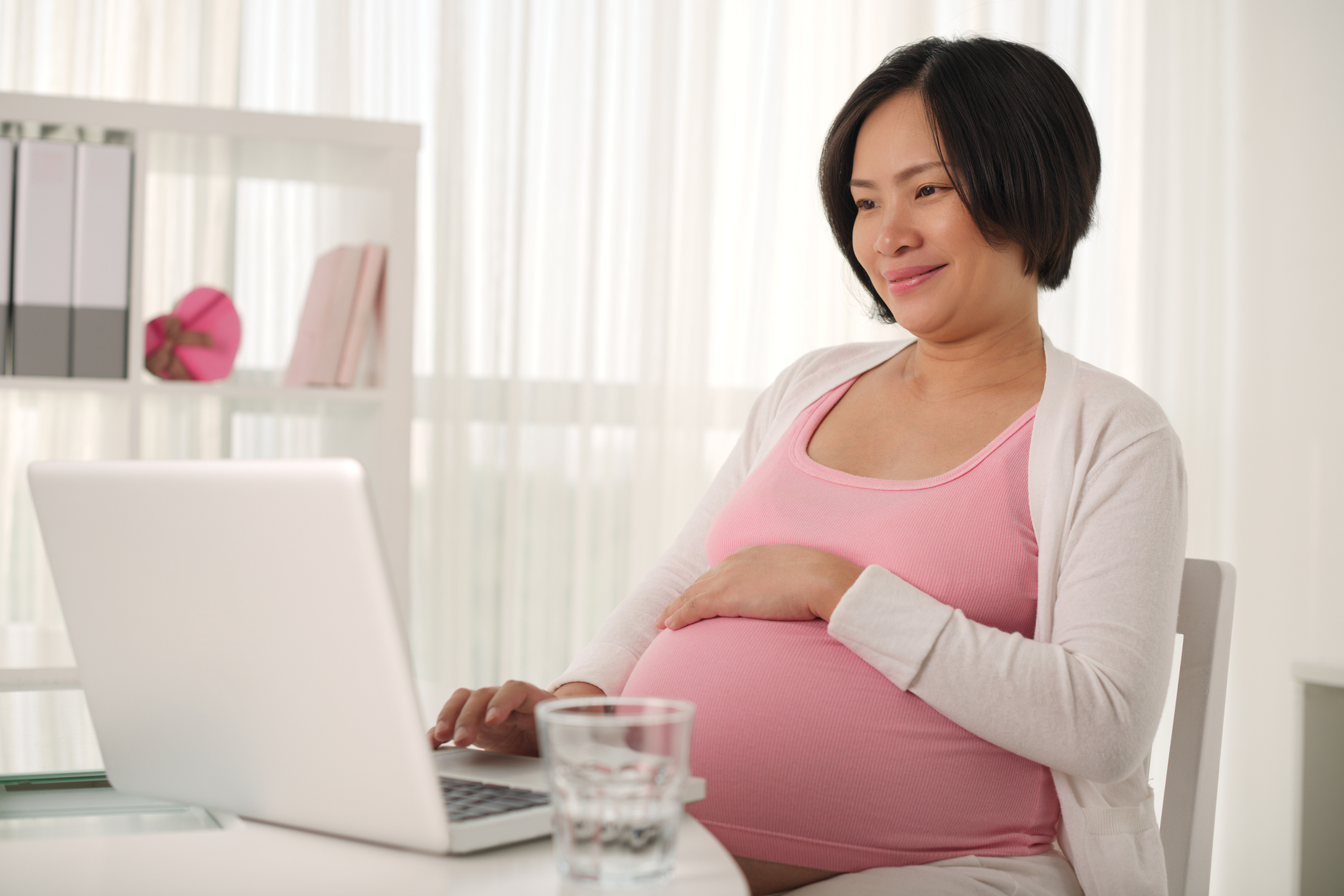 Pregnant Woman Working from Home - stock photo