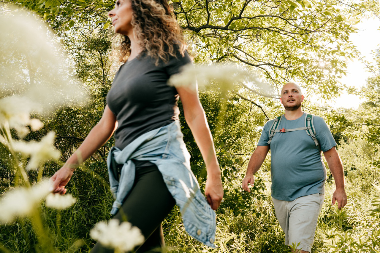 A couple on a hike.