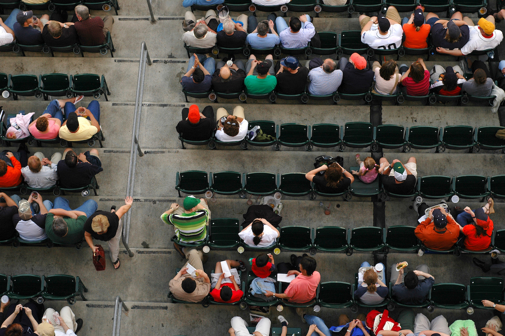 Overhead shot of crowd watching a sports event