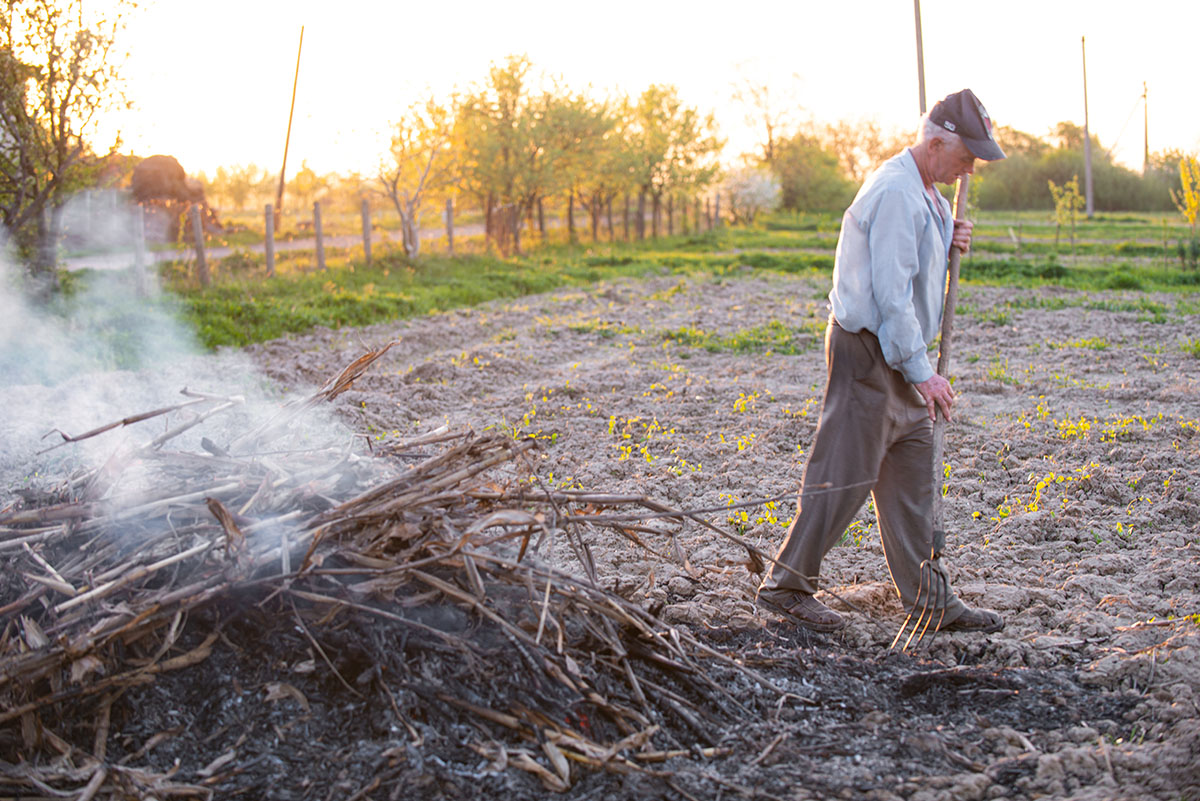 Image of a man burning branches