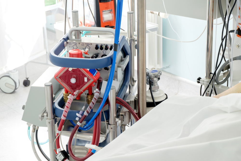 An ECMO (extracorporeal membrane oxygenation) machine in a patient’s hospital room An ECMO (extracorporeal membrane oxygenation) machine in a patient’s hospital room