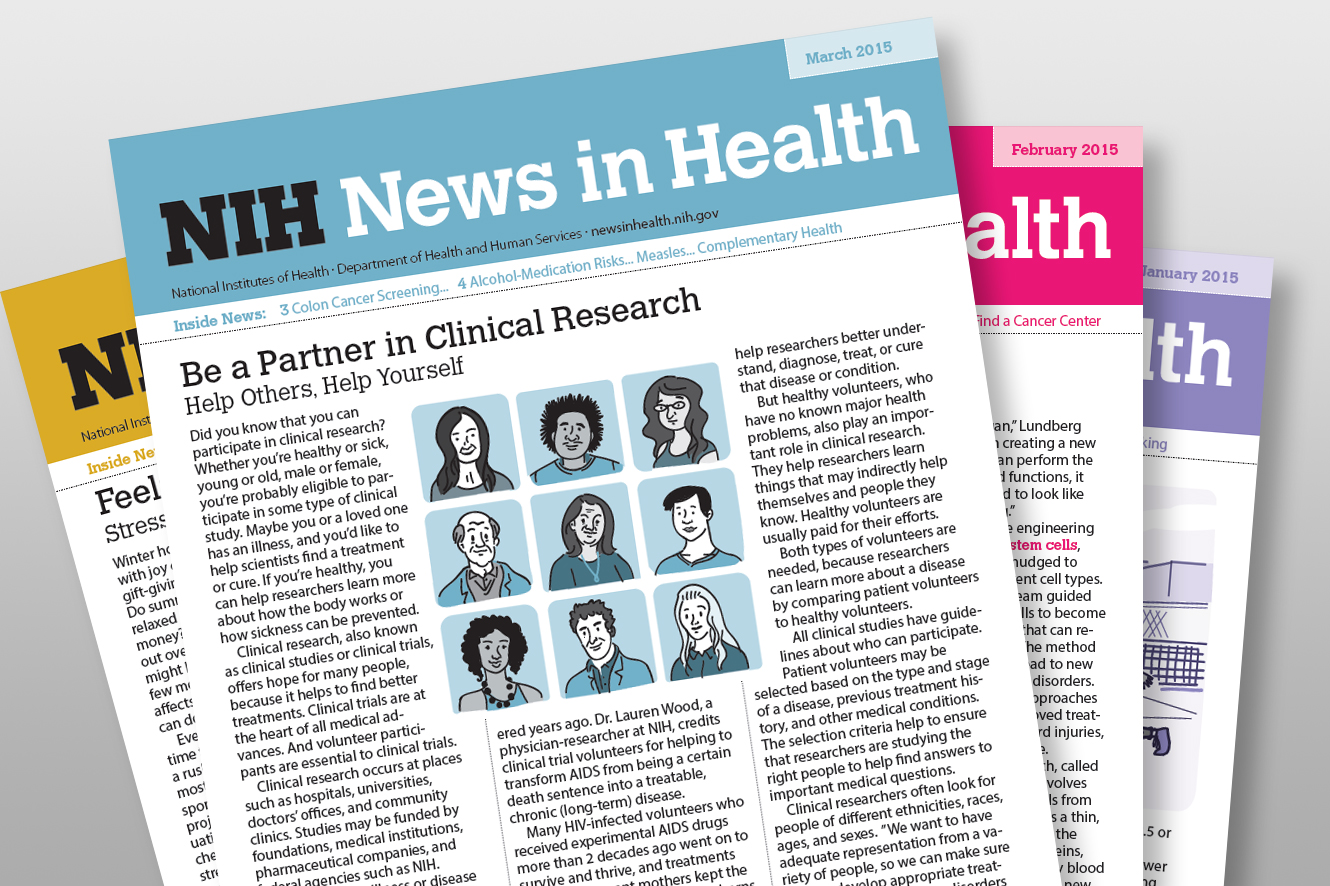 NIH News in Health covers fanned out.