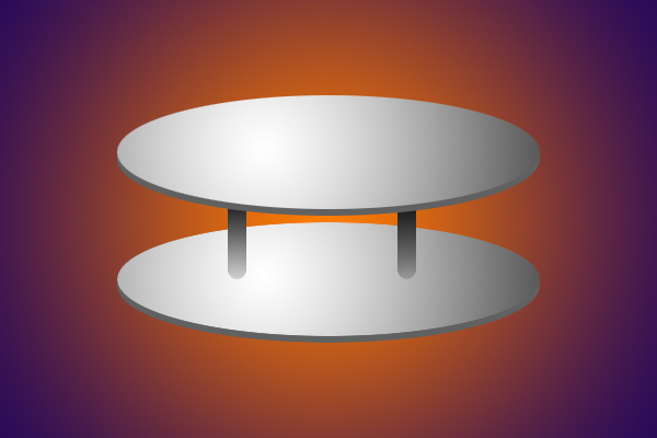 Illustration of two metal discs with spacers separating them