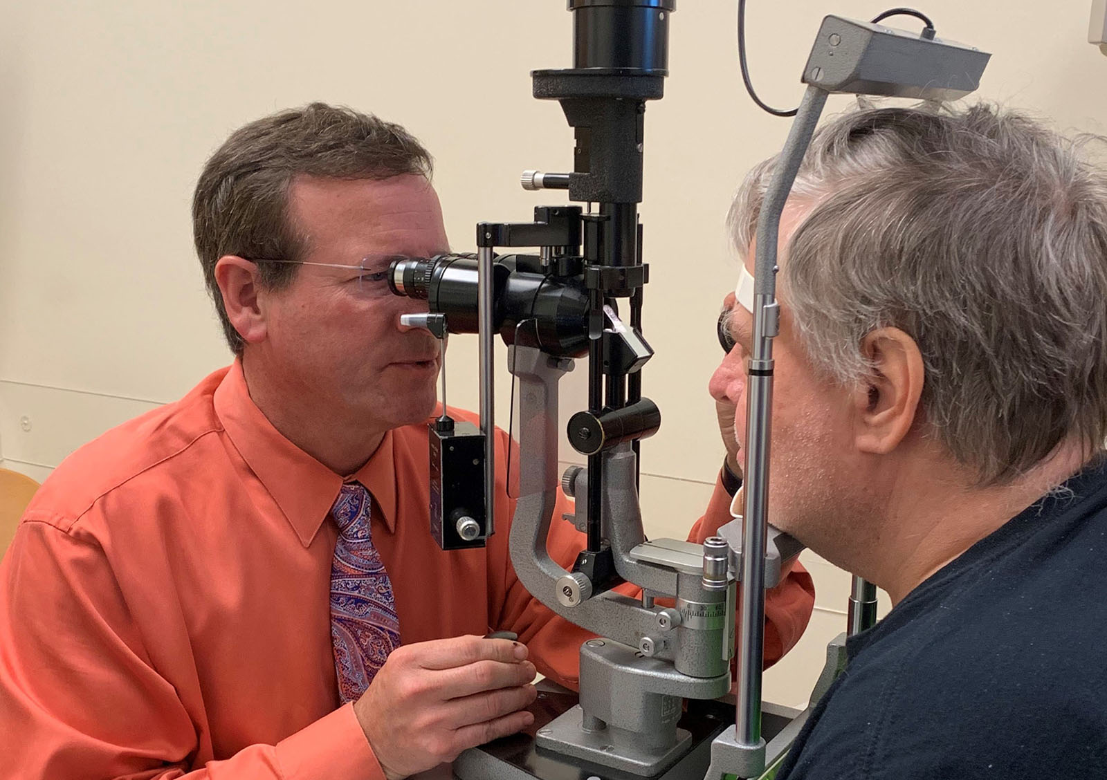 Doctor and participant in eye exam