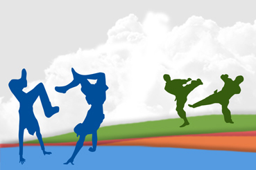 Illustration of silhouetted kids exercising.