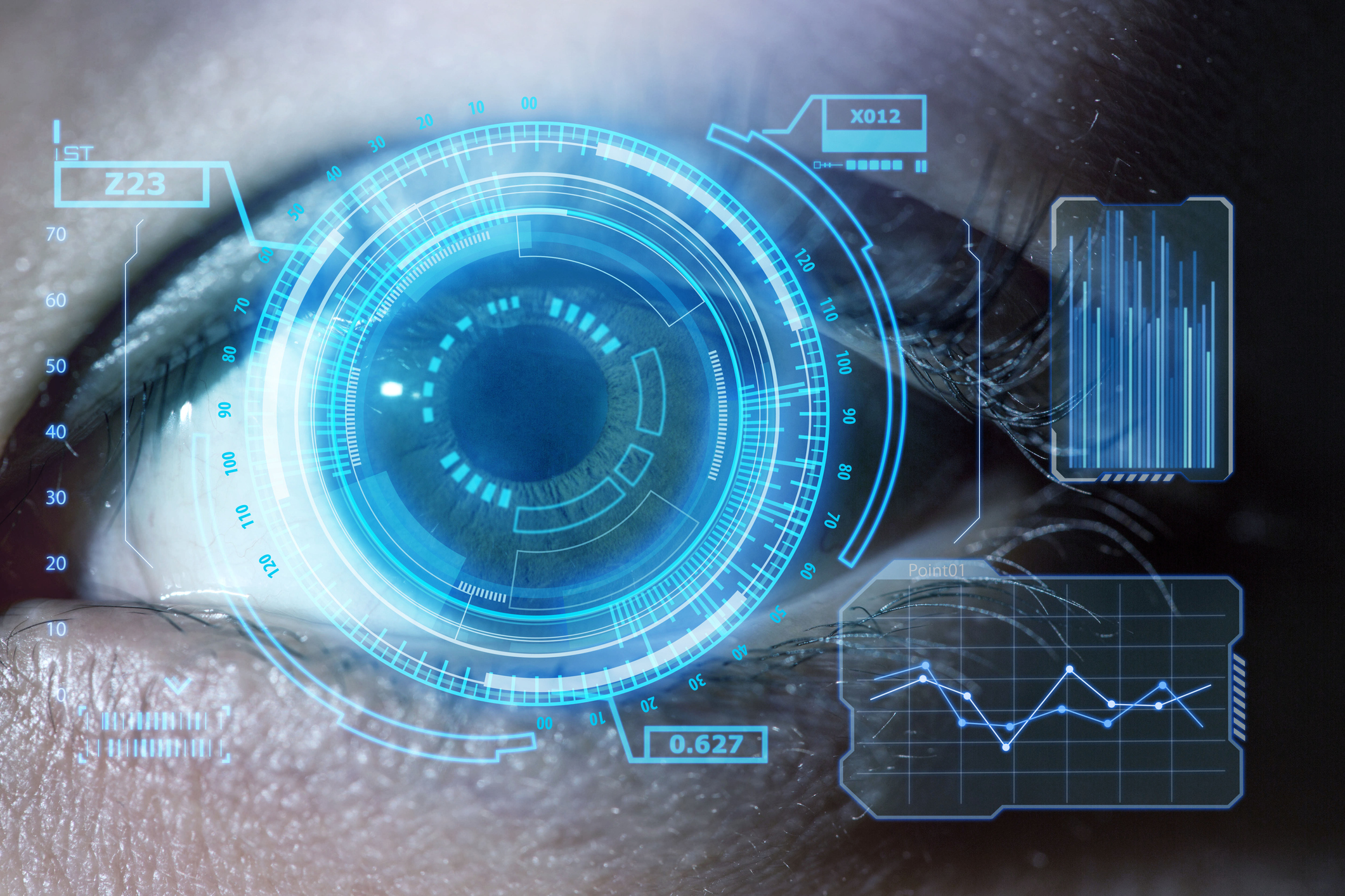 Human eye with using the graphical user interface technology - stock photo