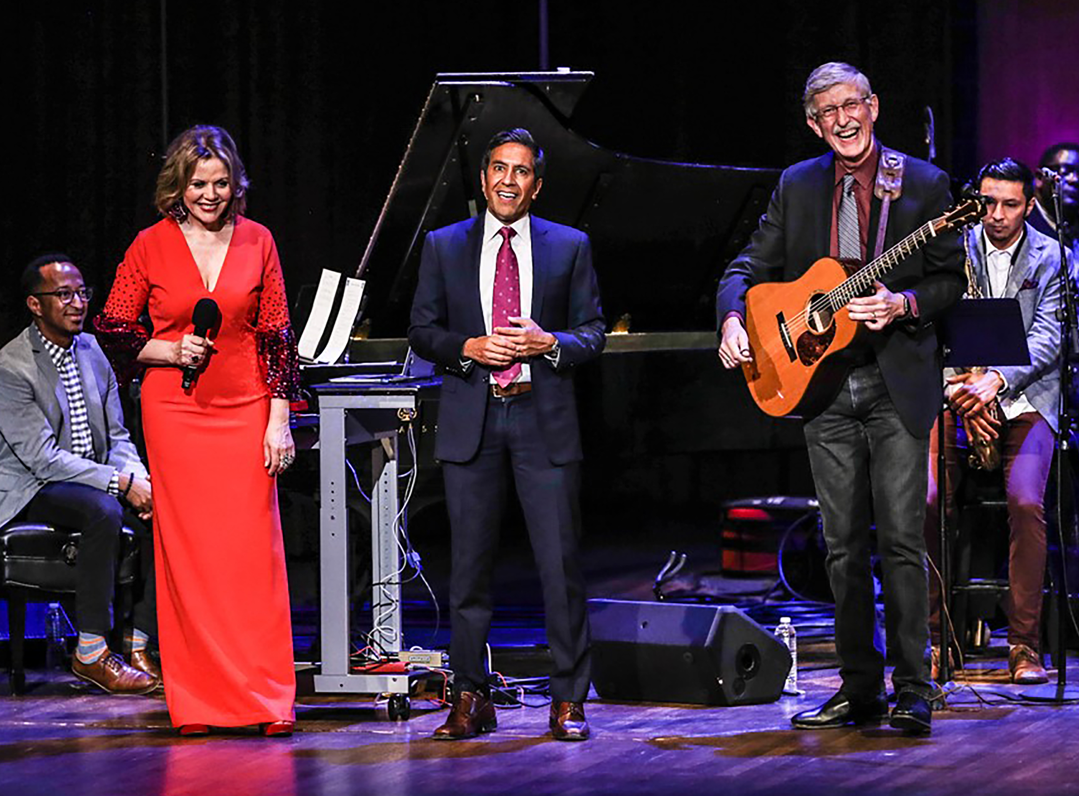 Soprano and Kennedy Center Artistic Advisor at Large Renée Fleming, CNN’s chief medical correspondent Dr. Sanjay Gupta, and NIH Director Dr. Francis Collins at the second Sound Health Music and the Mind event on September 7, 2018. 