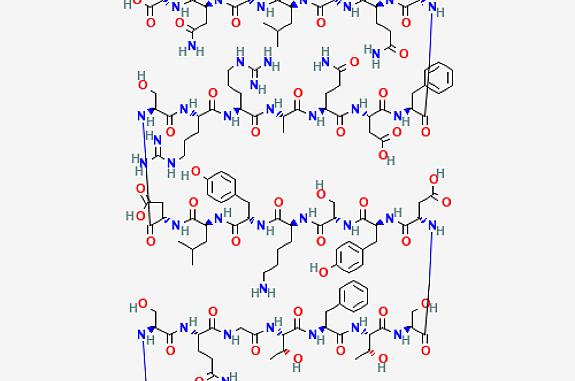 A 2D depiction of the chemical structure of glucagon