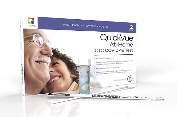 Image of QuickVue over the counter COVID-19 test that takes 10 minutes from Quidel.