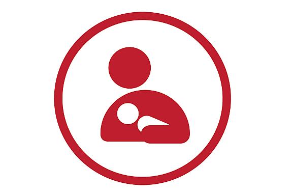 Icon with a red circle surrounding an abstract figure holding an infant.