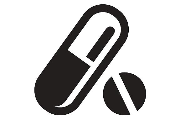Black and white icon of two pills.