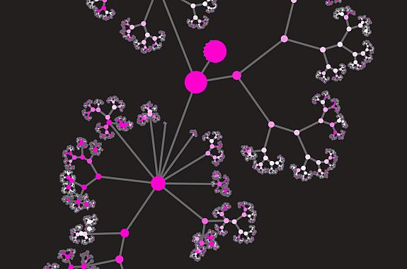 Illustration of the hierarchical ontology of genes, cellular components and processes derived from large genomic datasets.