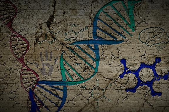 DNA and other molecules painted on an ancient wall