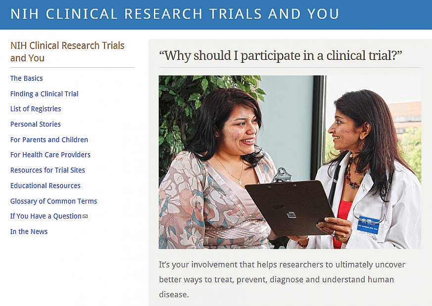 Screenshot of the NIH Clinical Research Trials and You website.