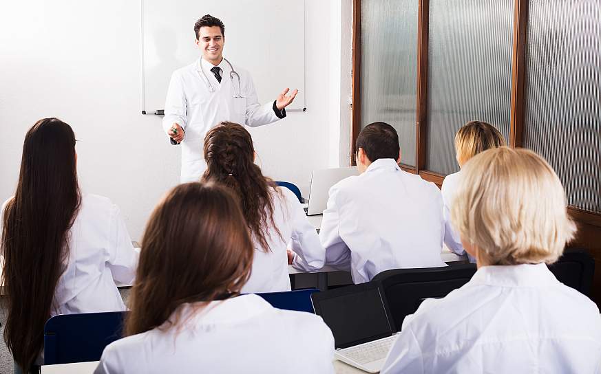 A doctor teaching a class.