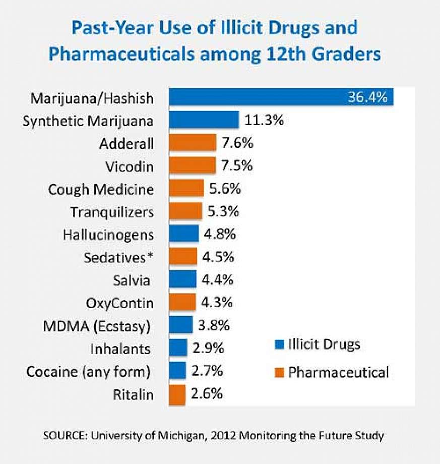 Chart of illicit drug and pharmaceutical use among 12th graders