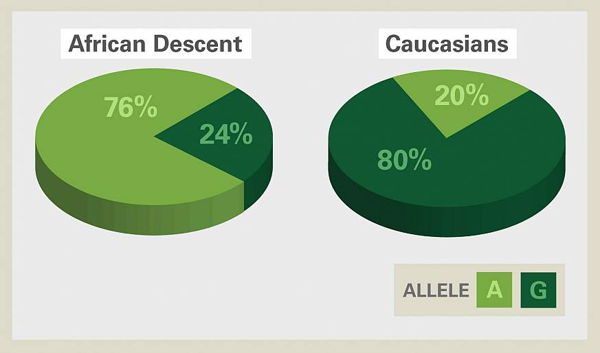 Pie charts showing the prevalence of the G allele