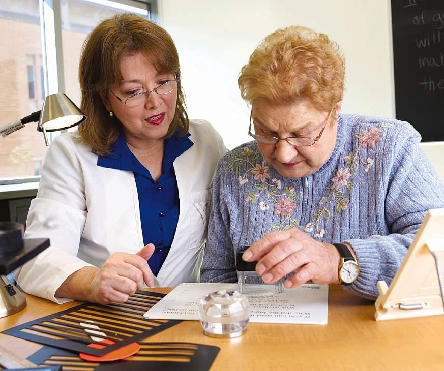 Image of an occupational therapist and a low-vision patient