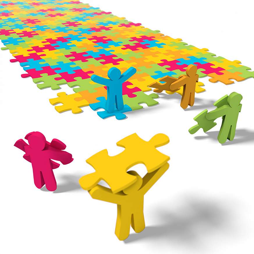 Illustration of people putting together a puzzle