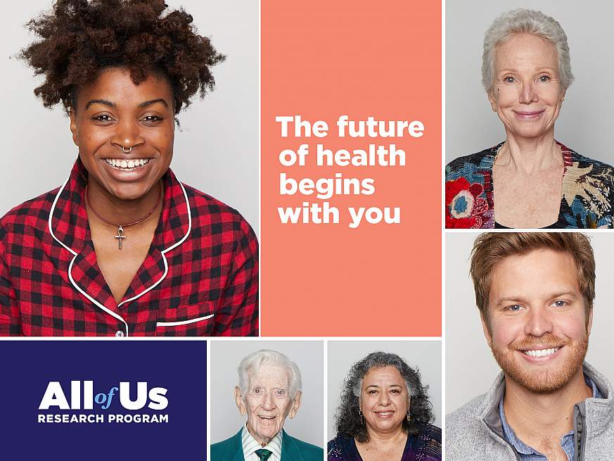 Picture of diverse group of people with the All of Us Research Program logo and tagline, “The future of health begins with you.”