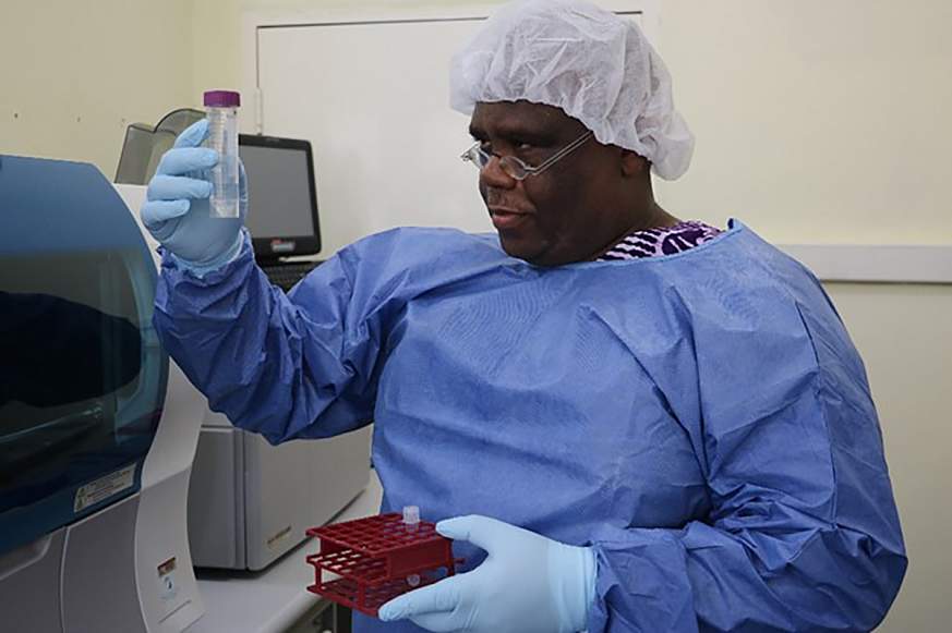 Image of a scientist examining samples