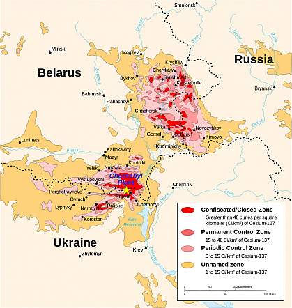 Map of radiation levels around Chernobyl