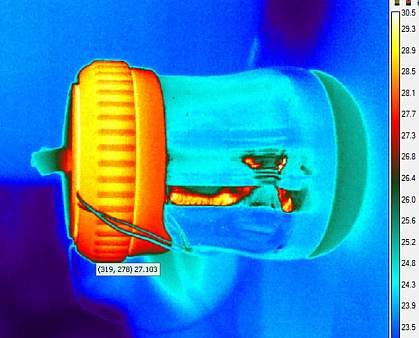 Thermal image of NINA device showing areas of heat loss and retention