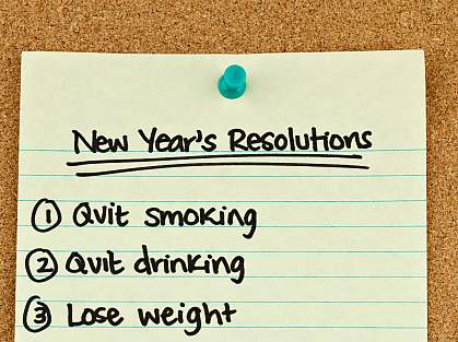 hoto of a handwritten list that says: 1. Quit Smoking, 2. Quit Drinking, 3. Lose Weight.