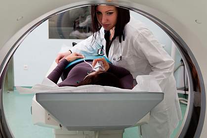 Person in an MRI machine.