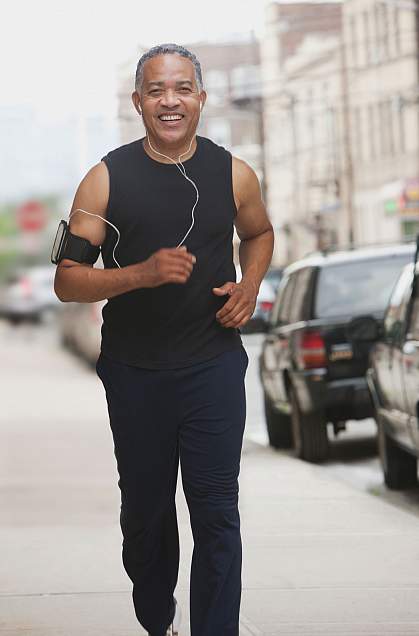 An older man jogging.