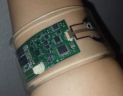 Wearable sensor on wrist.
