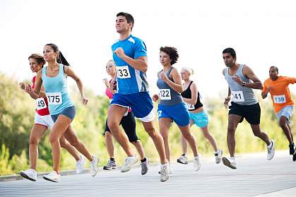 Group of runners in a marathon