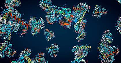 3D illustrations of protein structures.