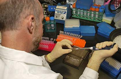 A scientist preparing DNA for analysis.