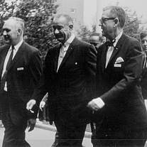 President Johnson with PHS Surgeon General William H. Stewart and NIH Director Dr. James Shannon arrived at the NIH.