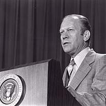 President Gerald Ford speaking at the ceremony swearing in Dr. Donald S. Fredrickson as NIH Director.