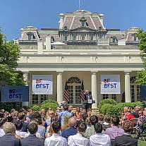 NIH Director Dr. Francis Collins joins President Donald Trump and First Lady Melania Trump in the White House Rose Garden 