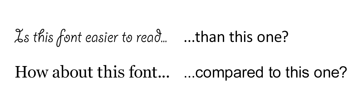Comparison of several decorative, serif, and sans-serif font styles for legibility.