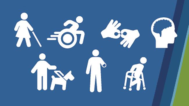 seven icons representing disabilities